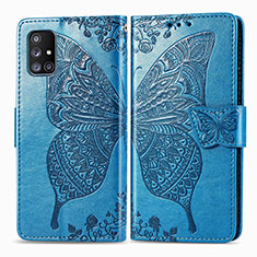 Coque Portefeuille Papillon Livre Cuir Etui Clapet pour Samsung Galaxy A51 4G Bleu