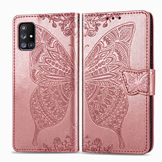 Coque Portefeuille Papillon Livre Cuir Etui Clapet pour Samsung Galaxy A51 4G Rose