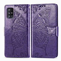 Coque Portefeuille Papillon Livre Cuir Etui Clapet pour Samsung Galaxy A51 4G Violet