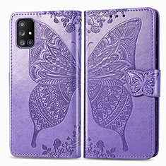 Coque Portefeuille Papillon Livre Cuir Etui Clapet pour Samsung Galaxy A51 4G Violet Clair