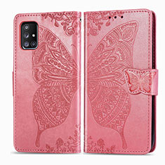 Coque Portefeuille Papillon Livre Cuir Etui Clapet pour Samsung Galaxy A51 5G Rose Rouge