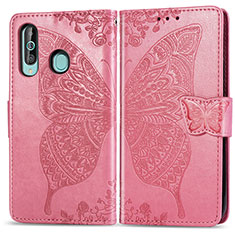 Coque Portefeuille Papillon Livre Cuir Etui Clapet pour Samsung Galaxy A60 Rose Rouge