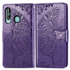 Coque Portefeuille Papillon Livre Cuir Etui Clapet pour Samsung Galaxy A60 Violet