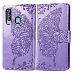 Coque Portefeuille Papillon Livre Cuir Etui Clapet pour Samsung Galaxy A60 Violet Clair