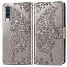 Coque Portefeuille Papillon Livre Cuir Etui Clapet pour Samsung Galaxy A70 Gris