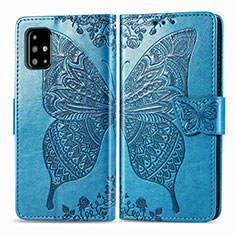 Coque Portefeuille Papillon Livre Cuir Etui Clapet pour Samsung Galaxy A71 4G A715 Bleu