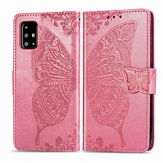 Coque Portefeuille Papillon Livre Cuir Etui Clapet pour Samsung Galaxy A71 4G A715 Rose Rouge