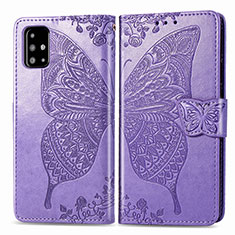 Coque Portefeuille Papillon Livre Cuir Etui Clapet pour Samsung Galaxy A71 4G A715 Violet Clair