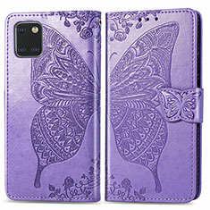 Coque Portefeuille Papillon Livre Cuir Etui Clapet pour Samsung Galaxy A81 Violet Clair