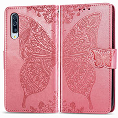 Coque Portefeuille Papillon Livre Cuir Etui Clapet pour Samsung Galaxy A90 5G Rose Rouge