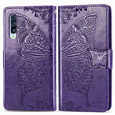 Coque Portefeuille Papillon Livre Cuir Etui Clapet pour Samsung Galaxy A90 5G Violet