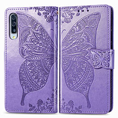 Coque Portefeuille Papillon Livre Cuir Etui Clapet pour Samsung Galaxy A90 5G Violet Clair