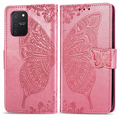 Coque Portefeuille Papillon Livre Cuir Etui Clapet pour Samsung Galaxy A91 Rose Rouge