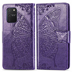 Coque Portefeuille Papillon Livre Cuir Etui Clapet pour Samsung Galaxy A91 Violet