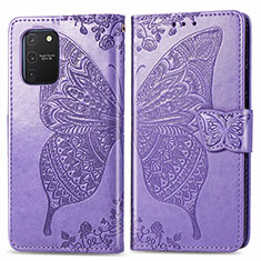 Coque Portefeuille Papillon Livre Cuir Etui Clapet pour Samsung Galaxy A91 Violet Clair
