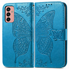 Coque Portefeuille Papillon Livre Cuir Etui Clapet pour Samsung Galaxy F13 4G Bleu