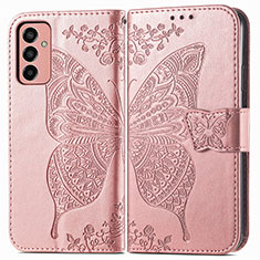 Coque Portefeuille Papillon Livre Cuir Etui Clapet pour Samsung Galaxy F13 4G Rose