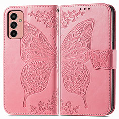 Coque Portefeuille Papillon Livre Cuir Etui Clapet pour Samsung Galaxy F13 4G Rose Rouge