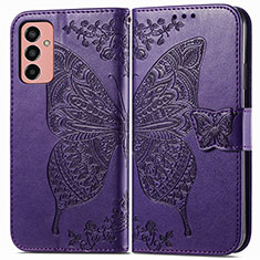 Coque Portefeuille Papillon Livre Cuir Etui Clapet pour Samsung Galaxy F13 4G Violet