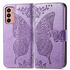 Coque Portefeuille Papillon Livre Cuir Etui Clapet pour Samsung Galaxy F13 4G Violet Clair