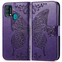 Coque Portefeuille Papillon Livre Cuir Etui Clapet pour Samsung Galaxy F41 Violet