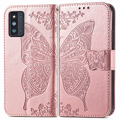 Coque Portefeuille Papillon Livre Cuir Etui Clapet pour Samsung Galaxy F52 5G Rose