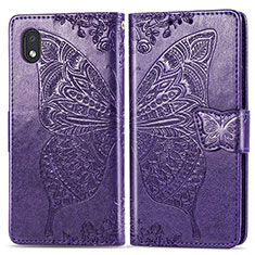 Coque Portefeuille Papillon Livre Cuir Etui Clapet pour Samsung Galaxy M01 Core Violet