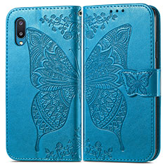 Coque Portefeuille Papillon Livre Cuir Etui Clapet pour Samsung Galaxy M02 Bleu
