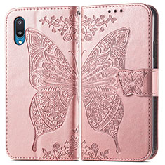 Coque Portefeuille Papillon Livre Cuir Etui Clapet pour Samsung Galaxy M02 Rose