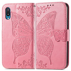 Coque Portefeuille Papillon Livre Cuir Etui Clapet pour Samsung Galaxy M02 Rose Rouge