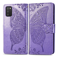 Coque Portefeuille Papillon Livre Cuir Etui Clapet pour Samsung Galaxy M02s Violet Clair