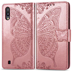 Coque Portefeuille Papillon Livre Cuir Etui Clapet pour Samsung Galaxy M10 Rose
