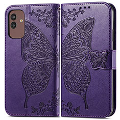Coque Portefeuille Papillon Livre Cuir Etui Clapet pour Samsung Galaxy M13 5G Violet