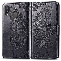 Coque Portefeuille Papillon Livre Cuir Etui Clapet pour Samsung Galaxy M20 Noir