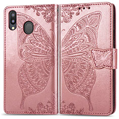 Coque Portefeuille Papillon Livre Cuir Etui Clapet pour Samsung Galaxy M20 Rose
