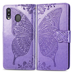 Coque Portefeuille Papillon Livre Cuir Etui Clapet pour Samsung Galaxy M20 Violet Clair