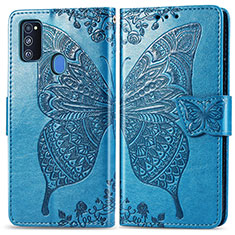 Coque Portefeuille Papillon Livre Cuir Etui Clapet pour Samsung Galaxy M21 Bleu