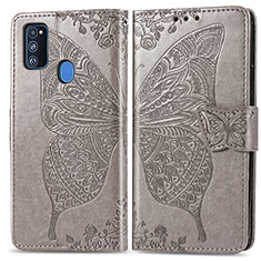 Coque Portefeuille Papillon Livre Cuir Etui Clapet pour Samsung Galaxy M21 Gris