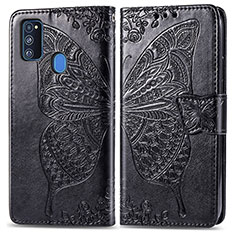 Coque Portefeuille Papillon Livre Cuir Etui Clapet pour Samsung Galaxy M21 Noir