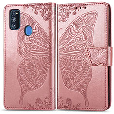 Coque Portefeuille Papillon Livre Cuir Etui Clapet pour Samsung Galaxy M21 Rose