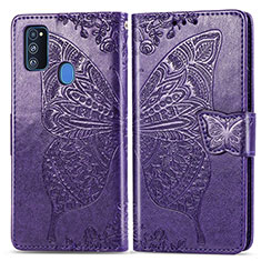 Coque Portefeuille Papillon Livre Cuir Etui Clapet pour Samsung Galaxy M21 Violet