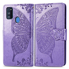 Coque Portefeuille Papillon Livre Cuir Etui Clapet pour Samsung Galaxy M21 Violet Clair
