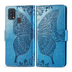 Coque Portefeuille Papillon Livre Cuir Etui Clapet pour Samsung Galaxy M21s Bleu