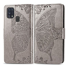 Coque Portefeuille Papillon Livre Cuir Etui Clapet pour Samsung Galaxy M21s Gris