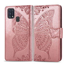 Coque Portefeuille Papillon Livre Cuir Etui Clapet pour Samsung Galaxy M21s Rose