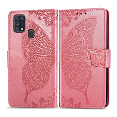 Coque Portefeuille Papillon Livre Cuir Etui Clapet pour Samsung Galaxy M21s Rose Rouge