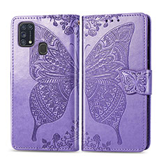 Coque Portefeuille Papillon Livre Cuir Etui Clapet pour Samsung Galaxy M21s Violet Clair