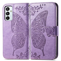 Coque Portefeuille Papillon Livre Cuir Etui Clapet pour Samsung Galaxy M23 5G Violet Clair