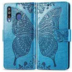 Coque Portefeuille Papillon Livre Cuir Etui Clapet pour Samsung Galaxy M30 Bleu