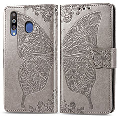 Coque Portefeuille Papillon Livre Cuir Etui Clapet pour Samsung Galaxy M30 Gris